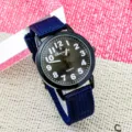 Reloj de cuarzo para ninos con correa de nailon azul y numeros claros para ninos y ninas - Azul Oscuro Negro