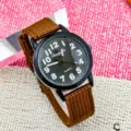 Kids canvas quartz watch with clear digital dial and brown nylon strap for boys and girls. - Brown-Black