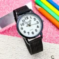2023 New Canvas Breathable Kids Watch Simple Clear Numbers Boys Girls Nylon Strap Quartz Watch - Black and White