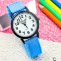 Kids watch canvas strap casual quartz wristwatch simple clear numbers boys girls blue - Light Blue White