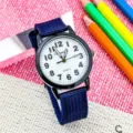 Kids quartz watch with blue nylon canvas strap and clear digital dial for daily wearing. - Dark Blue & White