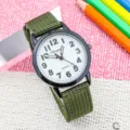 Kids quartz watch with green nylon canvas strap and clear big digital dial for kids boys girls - Green/White