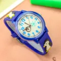 Belle montre quartz bleue pour enfants avec bracelet pingouin dessin animé pour garçons - Bleu foncé
