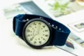 Montre enfant bracelet nylon lumineuse cadran 24 heures boîtier noir garçon fille casual - Bleu