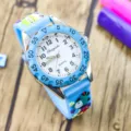Montre quartz enfant design bus scolaire mignon bracelet silicone bleu clair étanche - Bleu clair
