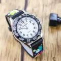 Montre a quartz de dessin anime pour enfants avec bracelet en silicone et chiffres clairs. - Cadran Blanc Bracelet en Cuir Noir
