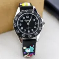 Montre quartz pour enfants cadran noir chiffres arabes bracelet bus de dessin animé étanche - Bracelet Noir Cadran Noir