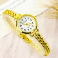 Women quartz watch small dial gold chain bracelet wristwatch minimalist fashion elegant style - Classic Style - Gold & White