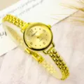 Minimalist small dial quartz watch for women with stylish gold chain strap and elegant design. - Fashion Style - All Gold