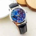 Kids cute butterfly quartz watch with black leather strap and clear dial for students. - Butterfly Black