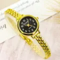 Women small dial quartz watch gold chain strap minimalist fashion elegant wristwatch daily wear accessory - Classic Style - Gold & Black