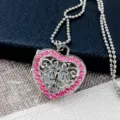 Kinderen hart medaillon hanger ketting met roze strass steentjes holle zakhorloge - Mesh hartstijl