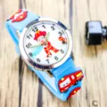 Kids cartoon firefighter quartz watch, blue silicone strap with cute fire engine design. - Pump Style - Light Blue