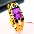 Reloj brazalete de cuarzo para mujer de moda con esfera morada y correa dorada principal - Dorado Púrpura
