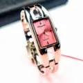 Reloj de cuarzo para mujer elegante con esfera cuadrada rosa y correa de pulsera hueca diaria. - Rosa Plata