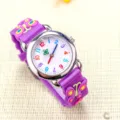Kids cute purple butterfly silicone quartz watch variant with colorful number dial and flower. - Butterfly Strap - Purple Silver