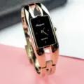 Reloj mujer oro rosa cuadrado pulsera cuarzo moda correa acero elegante pulsera - Plata Negro