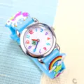 Kinder Süße Cartoon Silikon Quarzuhr mit Bunten Zahlen und Einhorn Armband Hauptansicht - Einhorn Blau & Silber