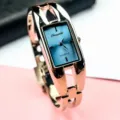 Reloj de pulsera de cuarzo para mujer elegante con esfera cuadrada y correa metálica. - Azul Plateado