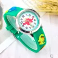 Kids cute dinosaur quartz watch with green silicone strap and clear time dial for daily wear. - Green
