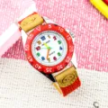 Kinder Quarzuhr mit bunten Zahlen roter Lünette und Canvas Armband Lernuhr für Kinder - Rot