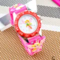 Kids 3D cartoon fairy quartz watch with pink silicone strap and colorful numbered bezel for girls. - Red