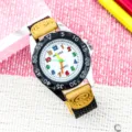 Kinder Quarz-Uhr mit bunte Zahlen, Canvas Armband und klarem Zifferblatt für Jungen und Mädchen. - Schwarz