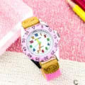 Kinder Quarzuhr mit rosa Lünette bunte Zahlen Leinwand Armband Kinder Lernzeit Uhr - Rosa