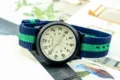 Montre bracelet en nylon lumineuse pour enfants cadran 24h boitier noir style militaire - Bleu-Vert-Bleu