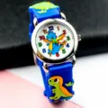 Orologio per bambini con dinosauro e cinturino in silicone blu con quadrante 3D chiaro. - Blu