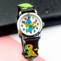 Orologio dinosauro cartone animato per bambini con cinturino in silicone 3D e numeri colorati. - Nero
