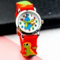 Orologio dinosauro 3D per bambini con cinturino silicone rosso simpatico orologio quarzo ragazzi - Rosso