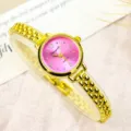 Women quartz watch elegant pink dial gold chain bracelet minimalist fashion ladies wristwatch new - Fashion Style - Gold & Rose Red