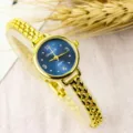 Elegant women's minimalist quartz watch featuring a chic gold chain strap and stylish blue dial. - Fashion Style - Gold & Dark Blue