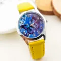 Cute children quartz watch with bright yellow leather strap and lovely blue butterfly dial. - Butterfly Yellow
