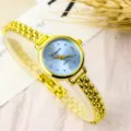 Gold chain strap women quartz watch with light blue dial minimalist small round face style - Fashion Style - Gold & Light Blue