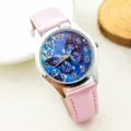 Cute kids leather quartz watch with butterfly cartoon design for students and girls gift. - Butterfly Pink