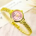 Gold minimalist women quartz watch with pink dial and chain strap, elegant style. - Classic Style - Gold & Pink