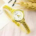 Gold small dial quartz watch for women, minimalist chain strap bracelet timepiece, stylish accessory. - Fashion Style - Gold & White