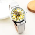 Kids cute bee quartz watch white leather strap stylish children wristwatch gift accessories - Flyman Grey