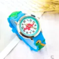 Children cute dinosaur quartz watch with blue silicone strap and clear dial numbers. - Light Blue