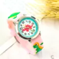 Kids pink dinosaur watch with cute cartoon strap and luminous hands for boys and girls. - Pink
