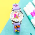Kids 3D cute butterfly cartoon quartz watch with purple silicone strap for girls gift. - Light Purple & Silver