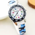 Orologio al quarzo per bambini con numeri colorati cinturino silicone mimetico ragazzo - Cinturino bianco con scritte colorate