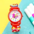 Cute 3D butterfly kids watch cartoon quartz wristwatch for little girls wonderful gift choice. - Red
