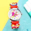 Cute 3D butterfly kids watch with colorful dial numbers and soft red silicone strap. - Butterfly - Red & Silver