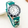Kinderhorloge kwarts analoog camouflage siliconen band groen jongens horloge kids - Groene band met zwarte tekst