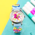 Kids 3D butterfly quartz watch with colorful dial numbers and comfortable silicone strap. - Butterfly - Blue & Silver