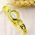 Gold vintage oval watch for women, elegant heart bracelet quartz watch with small dial. - Classic / Gold White