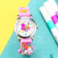 Kids 3D butterfly unicorn quartz watch, colorful dial student timepiece for girls gift. - Light Rose Red & Silver